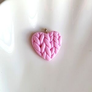 Chunky Girlhoodcore Pink Crochet Fall Winter Knitted Knit Heart Pendant